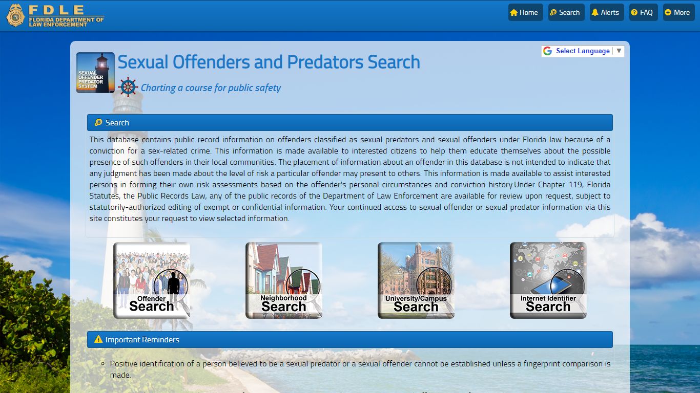 Search - FDLE - Sexual Offender and Predator System